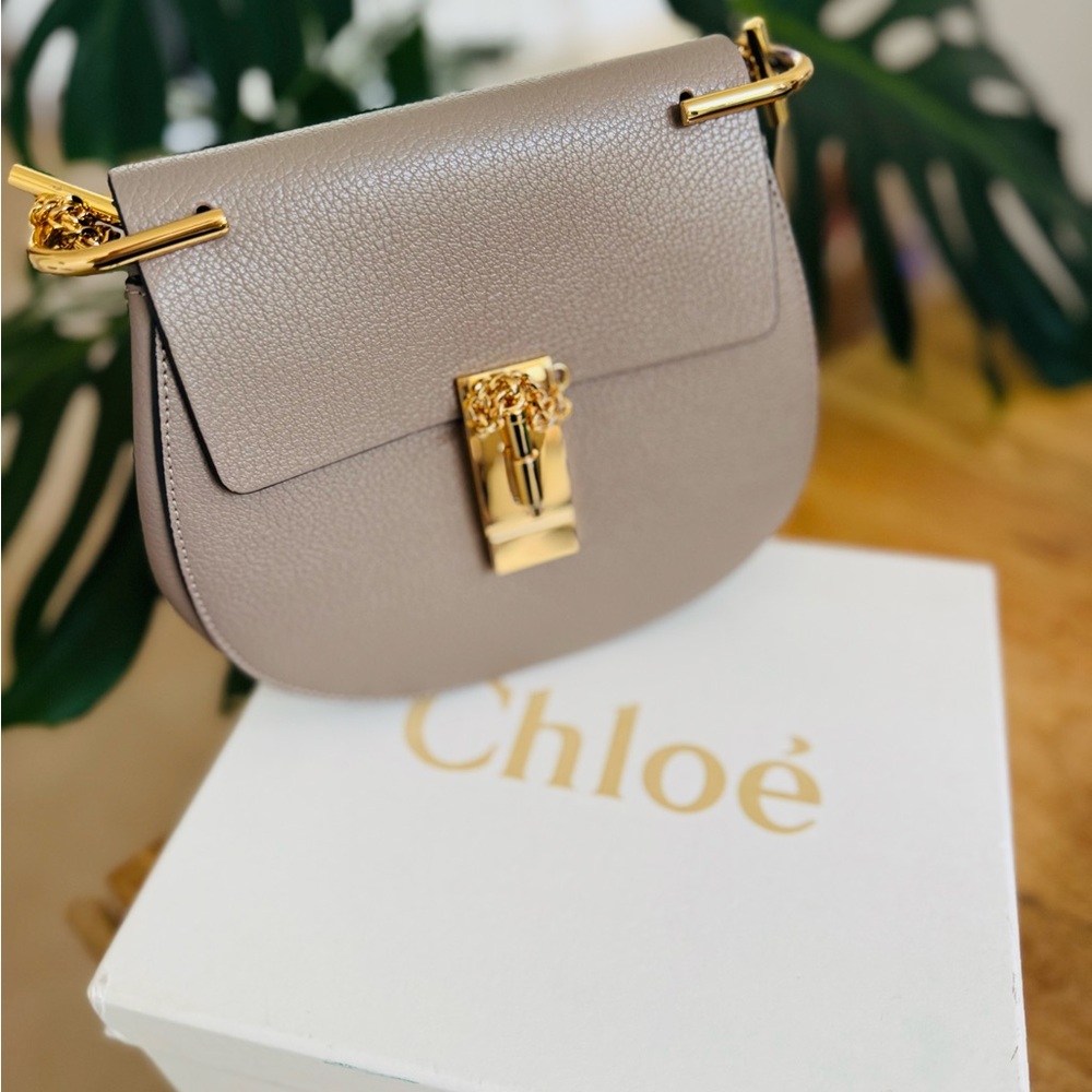 Chloe Taupe Crossbody Bag with Gold Accents